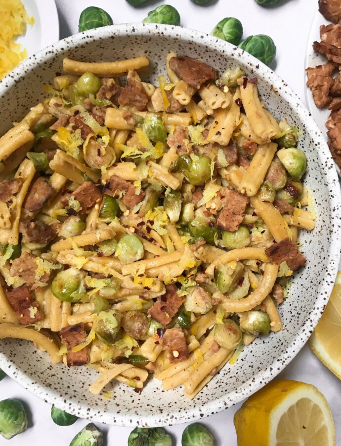 Brussels Sprouts & Vegan Bacon Pasta